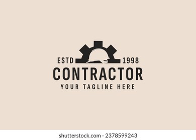 vintage style contractor logo vector icon illustration