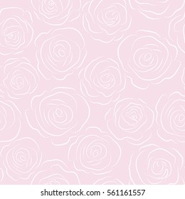 A vintage style dashed drawing of a branch of monochrome roses. Vector open flowers and buds seamless pattern on a neutral background.