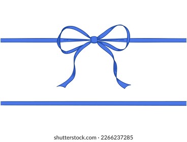 Vintage style decorated long blue bow and ribbon. Hand drawn vintage line art vector illustration.You can change the line and ribbon collor on the vector deta.