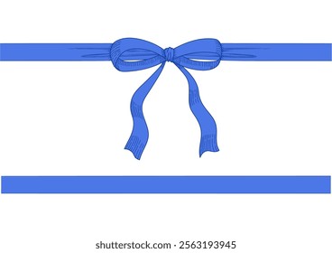 Vintage style decorated long blue bow and ribbon. Hand drawn vintage line art vector illustration.You can change the line and ribbon collor on the vector deta.