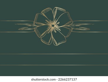 Vintage style decorated long bow and ribbon. Hand drawn vintage line art vector illustration. Gold color.You can change the line and ribbon collor on the vector deta.