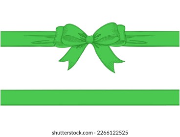 Vintage style decorated long green bow and ribbon. Hand drawn vintage line art vector illustration. You can change the line and ribbon collor on the vector deta.