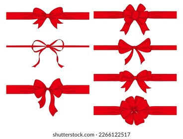 Vintage style decorated long red bow and ribbon. Hand drawn vintage line art vector illustration. You can change the line and ribbon collor on the vector deta.
