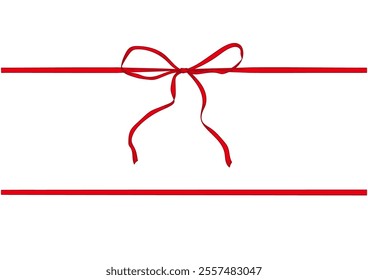 Vintage style decorated long red bow and ribbon. Hand drawn vintage line art vector illustration. You can change the line and ribbon collor on the vector deta.