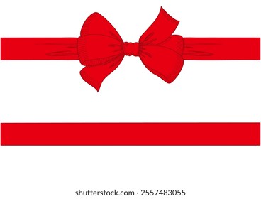 Vintage style decorated long red bow and ribbon. Hand drawn vintage line art vector illustration. You can change the line and ribbon collor on the vector deta.