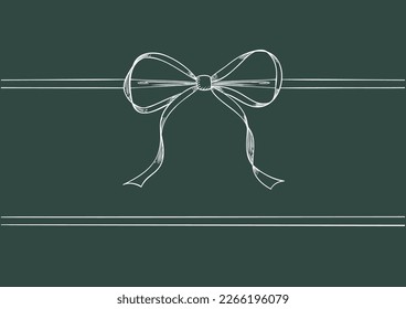 Vintage style decorated long white line bow and ribbon. Hand drawn vintage line art vector illustration. You can change the line  collor on the vector deta.