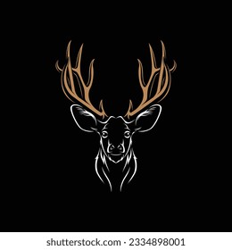 Vintage-Art Hirsch, Vektorgrafik, Stehen, Antler, Line Art, Logo, Outdoor