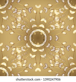 Vintage style design collection for Posters, Placards. Seamless. Retro baroque decorations element with flourishes calligraphic ornament. Illustration in neutral, yellow and beige colors. Vector.