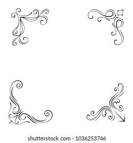 Vintage Style Design Elements Corners and Borders Set. Vector illustration isolated on white background.