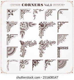 Vintage Style Design Elements Corners and Borders Set 3 Vector