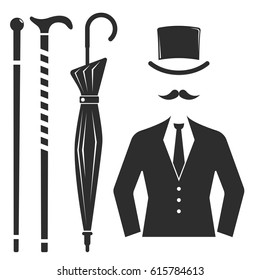 Vintage style design hipster gentleman vector illustration black silhouette design mustache element.