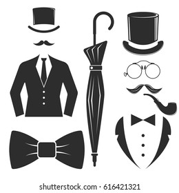 Vintage style design hipster gentleman vector illustration black silhouette design mustache element.