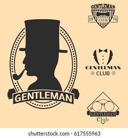 Vintage style design hipster gentleman vector illustration badge black silhouette element.