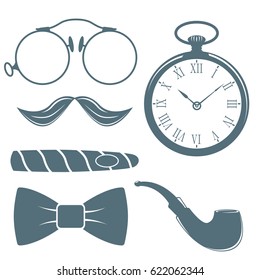 Vintage style design hipster gentleman vector illustration gray silhouette design mustache element.