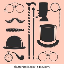 Vintage style design hipster gentleman vector illustration black silhouette design mustache element.