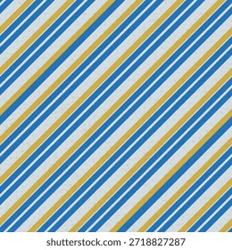 Un patrón de rayas diagonales de estilo vintage en azul marino, oro mostaza y gris pálido con textura arenosa y desgastada. Perfecto para fondos retro, textiles y papeles digitales rústicos. Vector