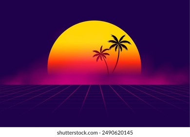 vintage style digital sci fi landscape background design vector 