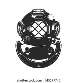 Vintage style diver helmet isolated on white background. Design element for emblem, badge. Vector illustration