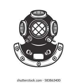 Vintage style diver helmet isolated on white background. Design element for emblem, badge. Vector illustration.