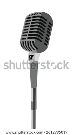 Vintage style dynamic microphone with stand isolated on white background for music or podcast