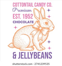 Vintage Style Easter Bunny with Bow and Retro Candy Shop Typography Design
