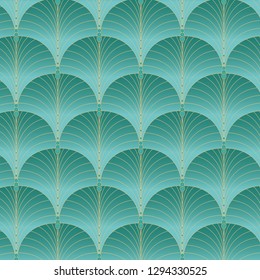 Vintage style elegant art deco fan pattern in golden and turquoise gradient /retro texture seamless vector pattern