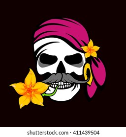 Vintage style element, a dark romance, love ,mysticism, human skull in flowers
