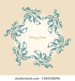 Vintage style empty round   frame. Template for invitation, anniversary, greeting card.
