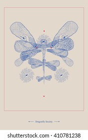 vintage style entomology poster. dragonfly decoration poster
