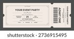 Vintage style event ticket template. Retro ticket design for multipurpose.