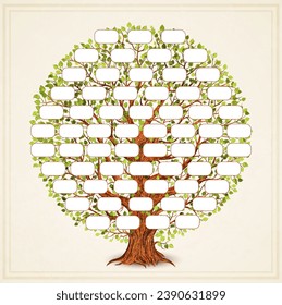 Vintage style family tree template for retro design. Genealogy and pedigree. Vector illustration.
