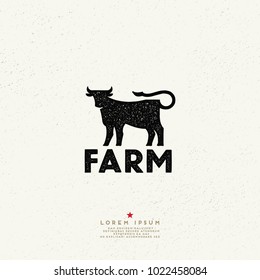 Vintage Style Farm Sign. Cow logo. Ink stamp designs.