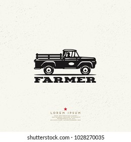 Vintage Style Farmer Logo. Pickup truck Sign.