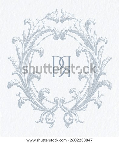 vintage style, featuring an elegant, monogram frame. PQ initial wedding monogram crest.