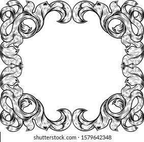  A vintage style filigree leaves frame floral border scroll pattern in a square shape