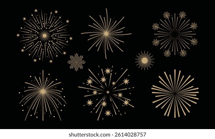 Vintage style fireworks with sparks collection clip art