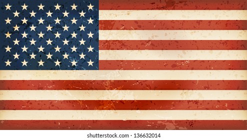 Vintage style flag of the United States of America. Grunge Elements give it an used and dirty feeling. Hoist (width) / Fly (length) of the flag = 1 to 1.9