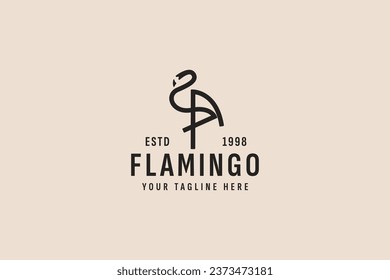 vintage style flamingo logo vector icon illustration