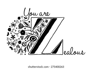 Vintage style floral alphabet letter Z, Vector For your greeting cards and love cards