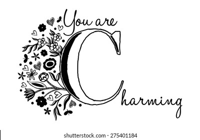 Vintage style floral alphabet letter C, Vector For your greeting cards and love cards