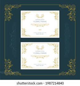 Vintage style floral frame, ornaments and with design elements set. Retro greeting card, invitation, certificate, diploma, label and menu templates. Part of set. 