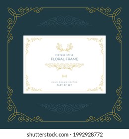 Vintage style floral frame, ornaments and with design elements set. Retro greeting card, invitation, certificate, diploma, label and menu templates. Part of set. 