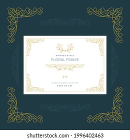 Vintage style floral frame, ornaments and with design elements set. Retro greeting card, invitation, certificate, diploma, label and menu templates. Part of set. 