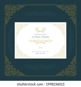 Vintage style floral frame, ornaments and with design elements set. Retro greeting card, invitation, certificate, diploma, label and menu templates. Part of set. 