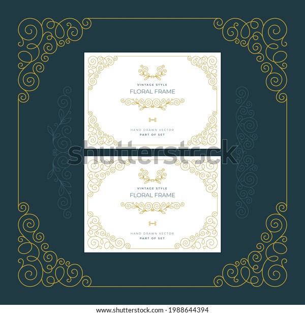 Vintage style floral frame,\
ornaments and with design elements set. Retro greeting card,\
invitation, certificate, diploma, label and menu templates. Part of\
set. 