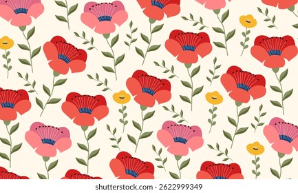 Vintage style floral seamless pattern illustration, hand drawn geometric floral background, spring floral background for floral wallpaper, greeting card, wallpaper, cover, fabric