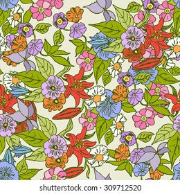 Vintage style floral seamless pattern, vector background with flowers, creative retro wallpaper, beautiful fabric and wrapping for decoration and design