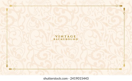 vintage style floral texture background with golden frame design vector