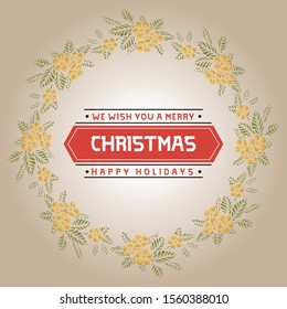 Vintage style flower frame, for elegant card of christmas happy holiday. Vector