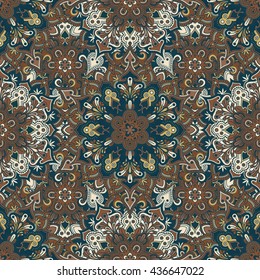 Vintage style flower seamless pattern. Tiled mandala design, best for print fabric or paper and more.